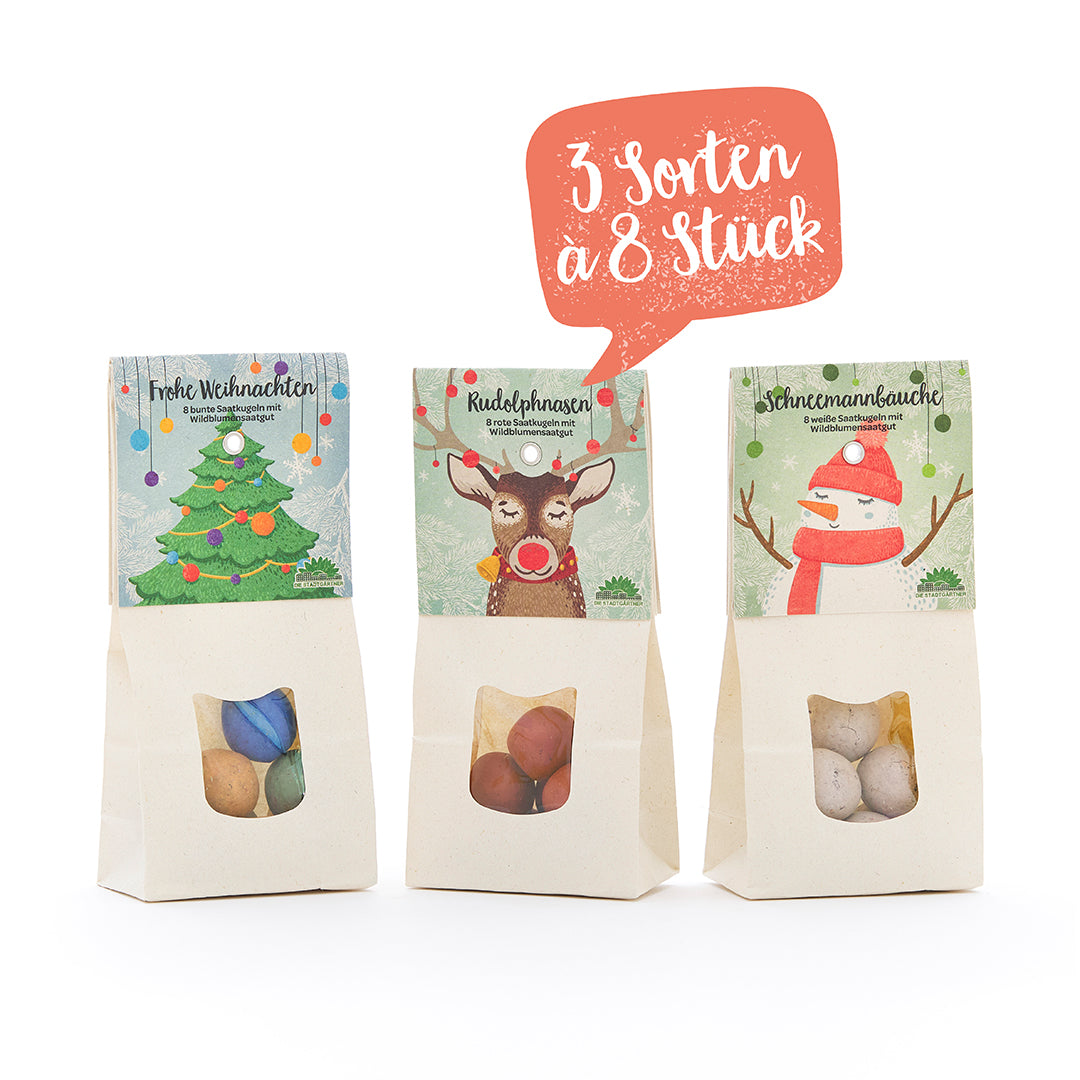 Weihnachtliche Blumenmurmeln 24er Set mit 3 Sorten